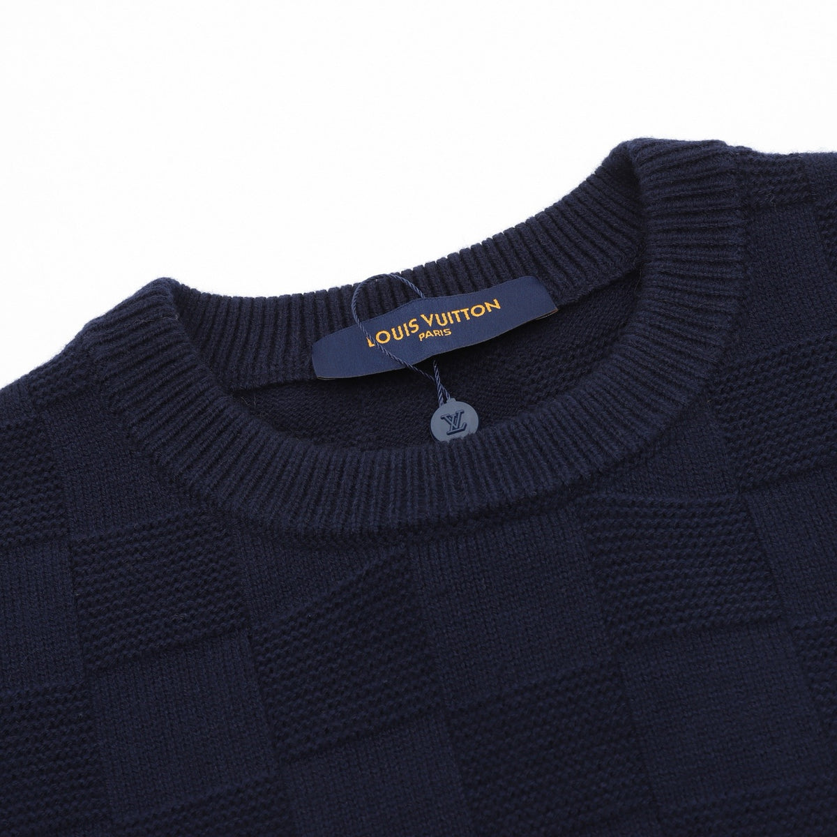 Louis Vuitton Women's Men's Navy Checkered Crewneck Knit Sweater