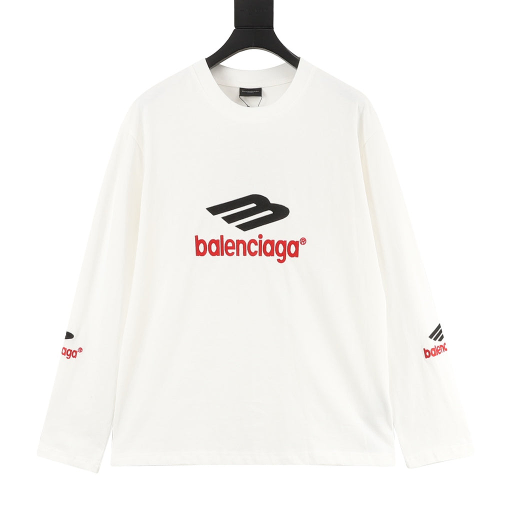 Balenciaga Classic 3M Reflective B Logo Embroidered Crewneck Long Sleeve T-Shirt | Black
