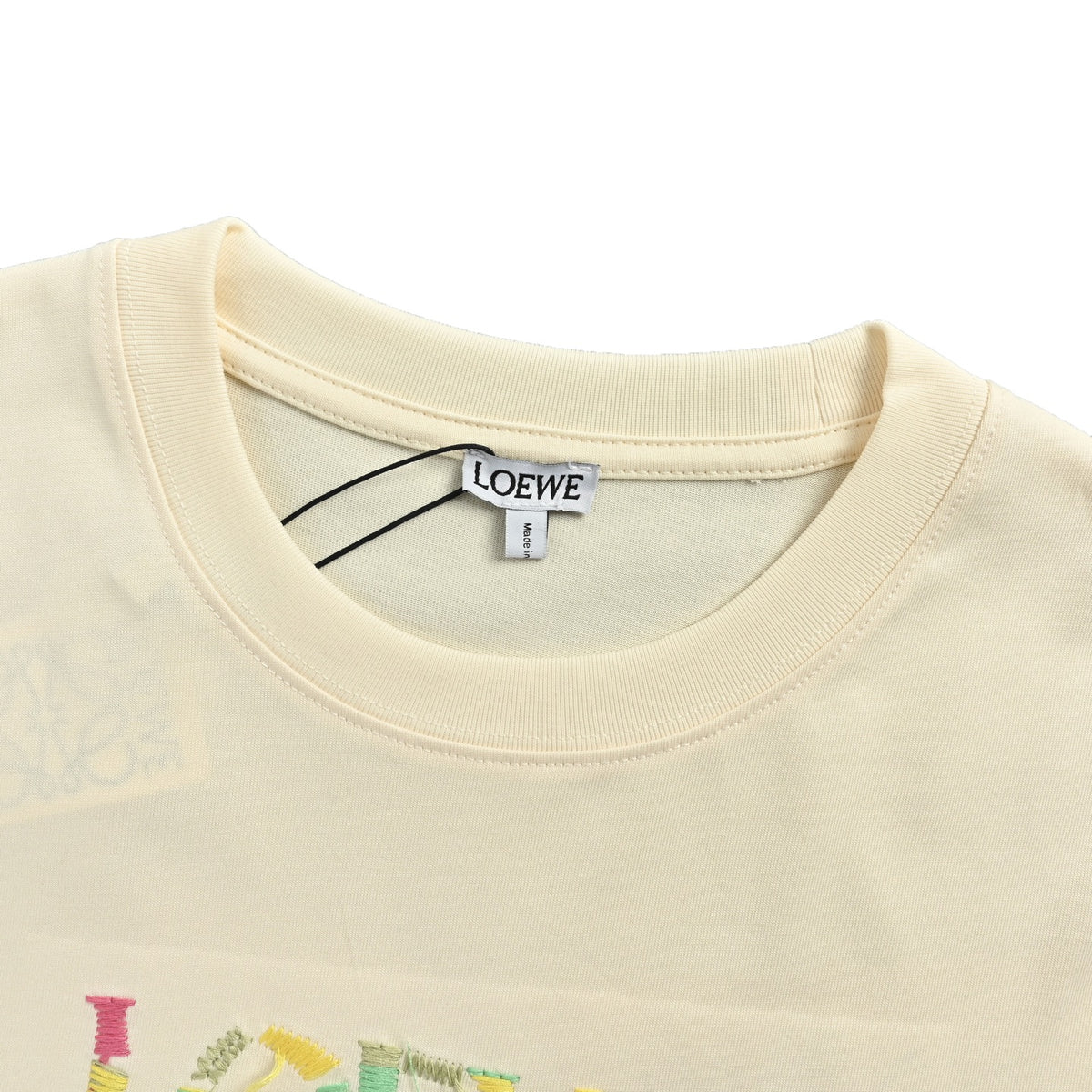 Loewe Multicolor Embroidered Logo Short-Sleeve T-Shirt in Cream