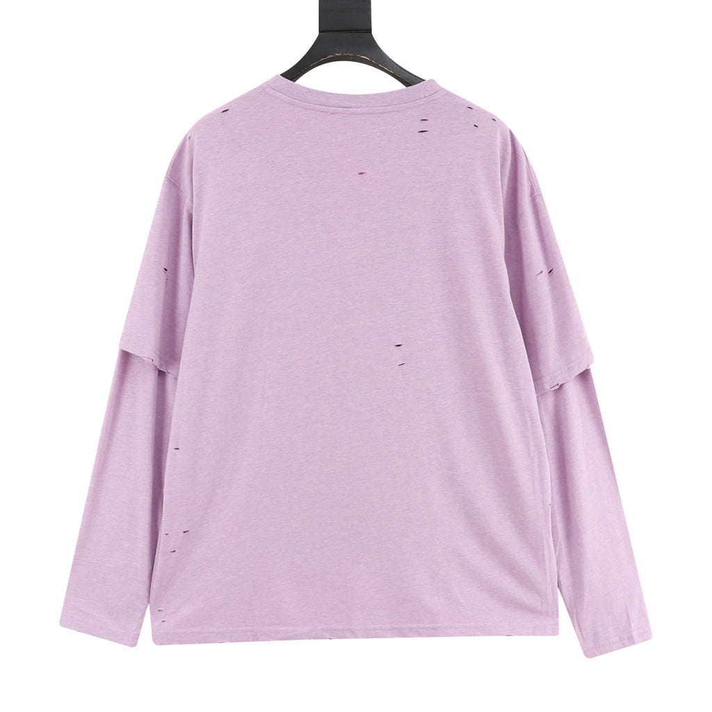 Acne Studios Women's Men's Light Purple Distressed Layered-Look Long-Sleeve T-Shirt
