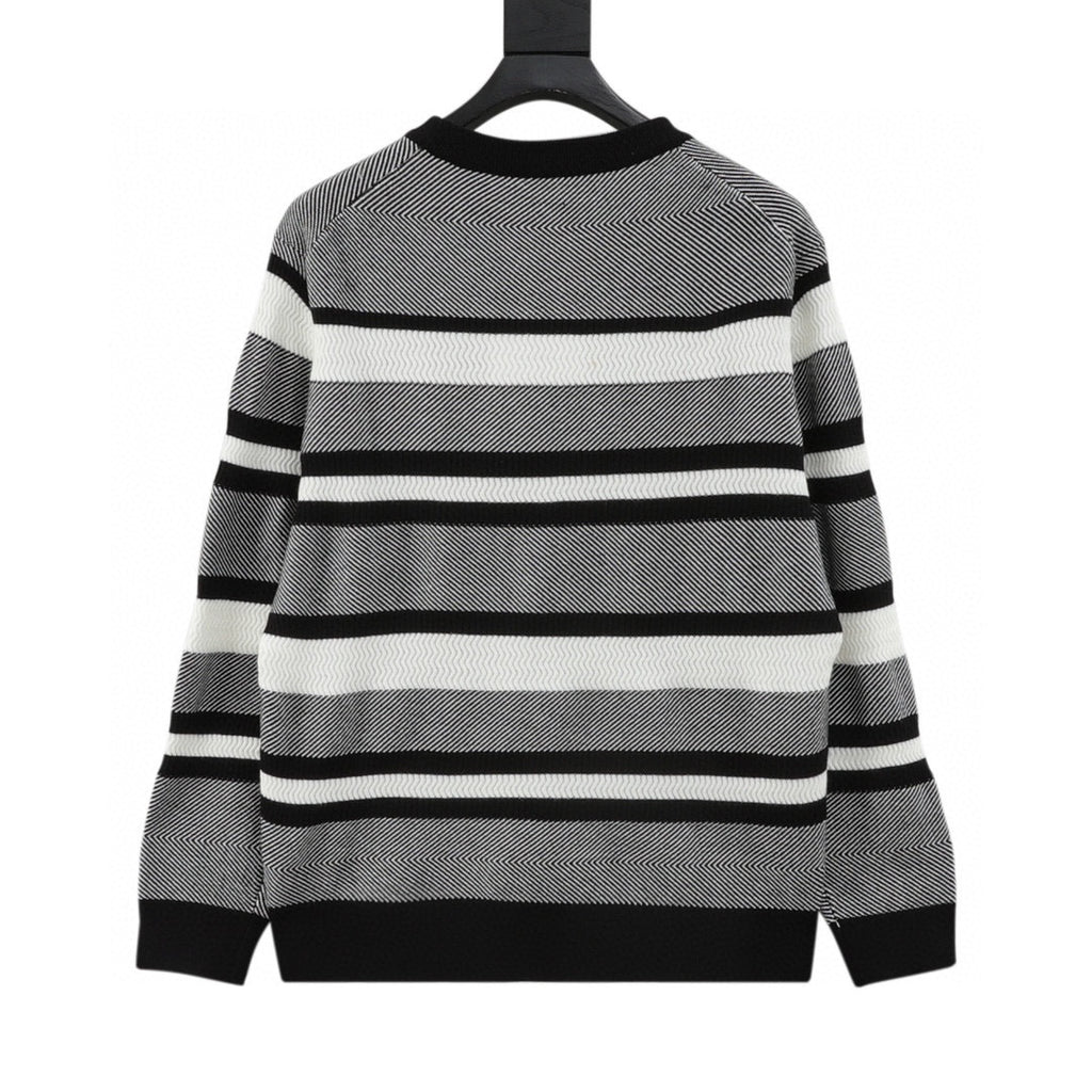 Chanel Autumn/Winter Striped Knit Pullover with Embroidered Double-C Logo