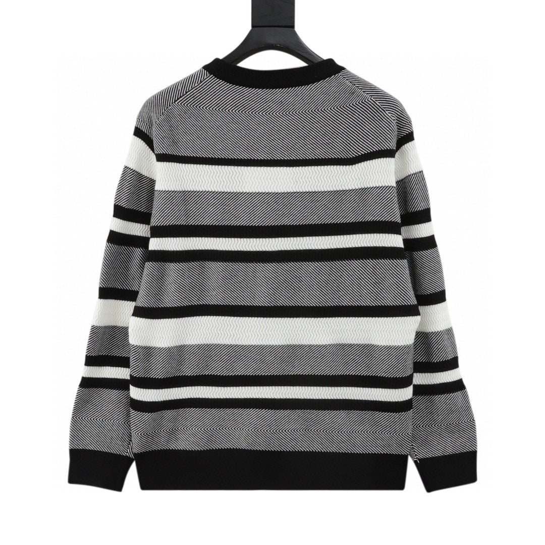Chanel Autumn/Winter Striped Knit Pullover with Embroidered Double-C Logo