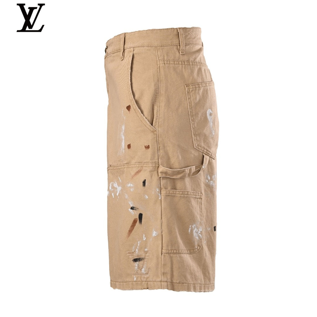 Louis Vuitton Khaki Paint Splatter Workwear Shorts