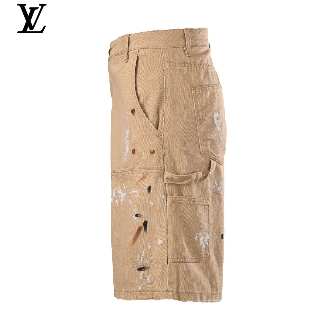 Louis Vuitton Khaki Paint Splatter Workwear Shorts