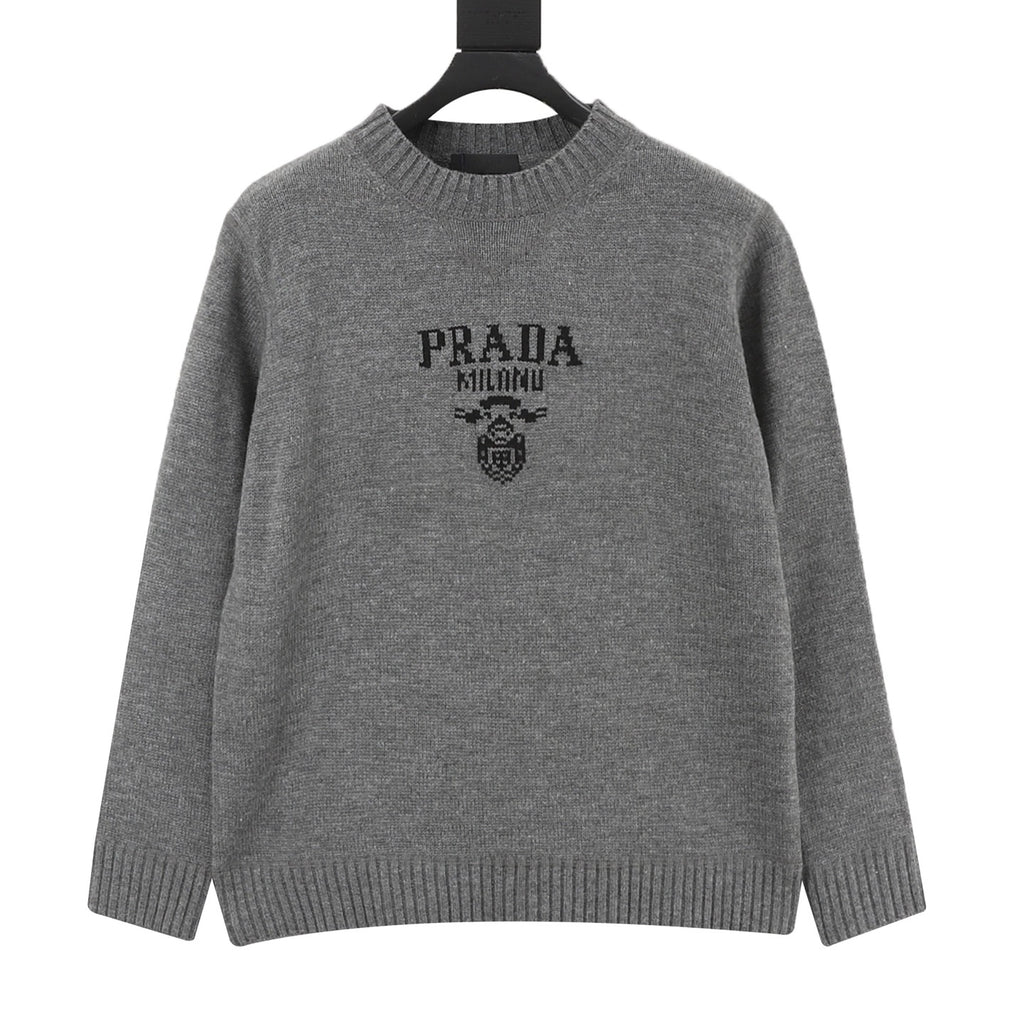 Prada Women's Men's Grey Logo Graphic Crewneck Sweater