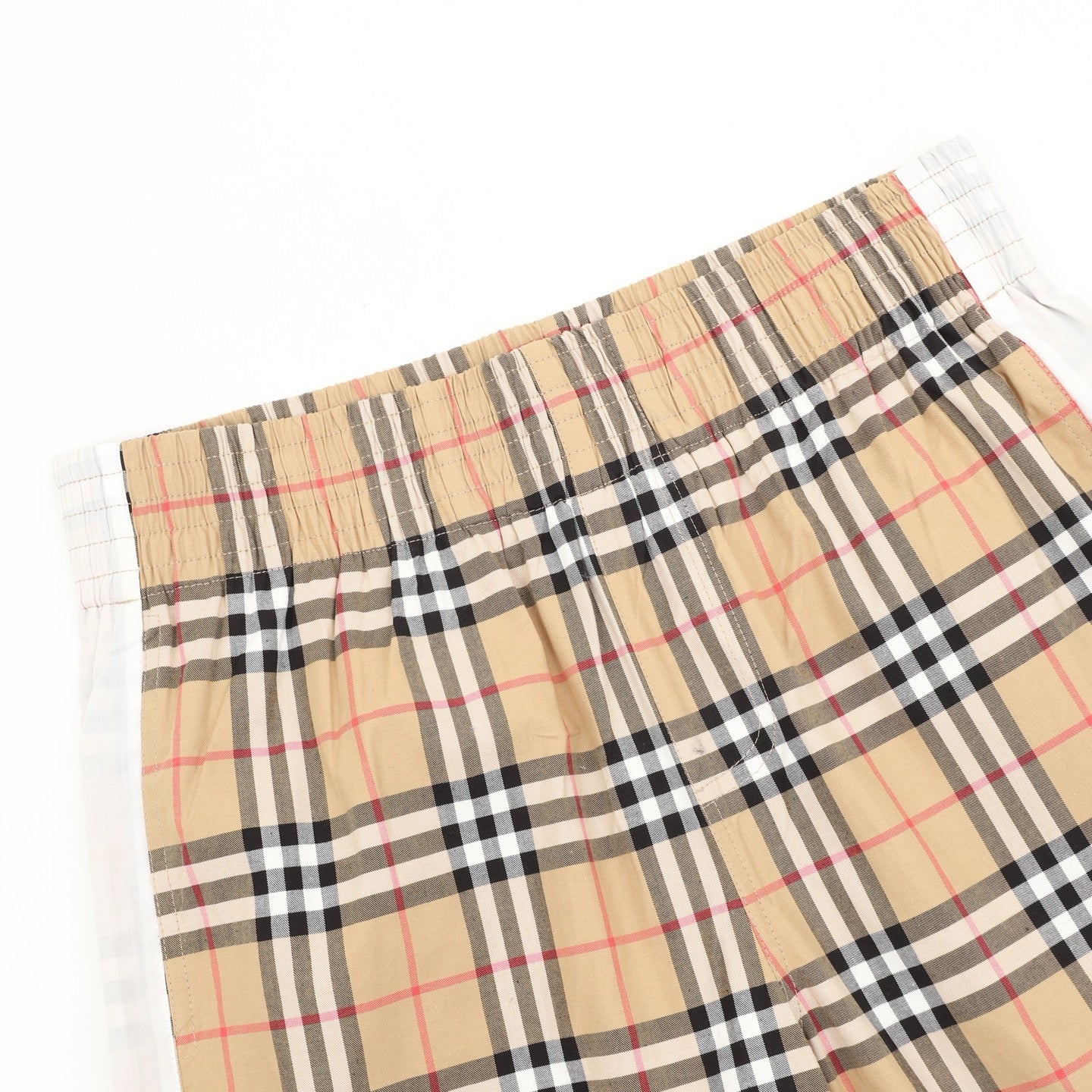 Burberry Vintage Check Wide-Leg Stretch Cotton Trousers | Camel Plaid White Side Stripe