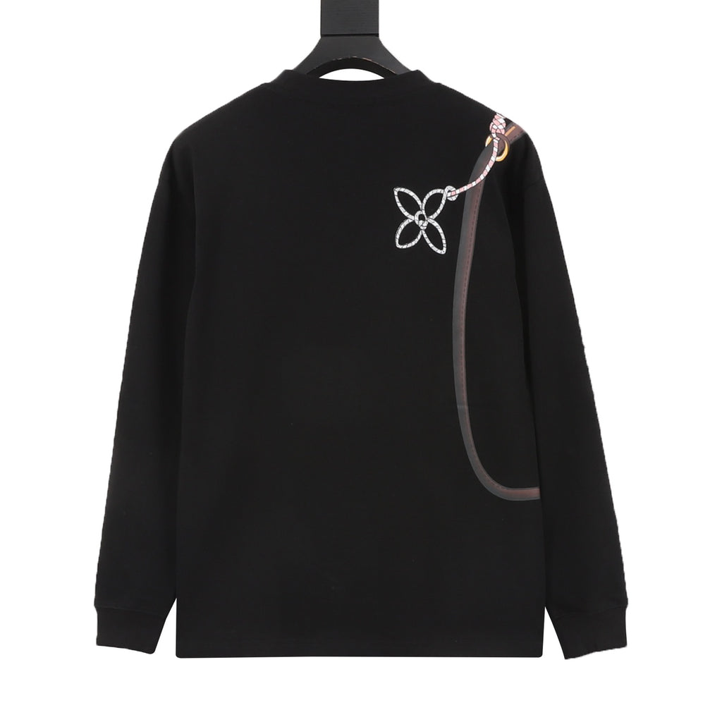 Louis Vuitton Women's Men's Black Rope Strap Print Long-Sleeve T-Shirt