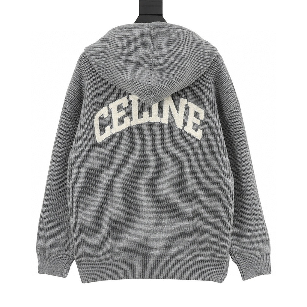 Celine Arc de Triomphe Chenille Logo Chunky Knit Hoodie