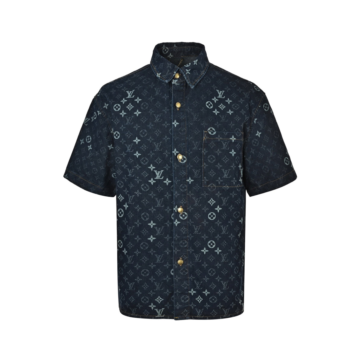 Louis Vuitton Monogram Short-Sleeve Denim Shirt in Dark Blue
