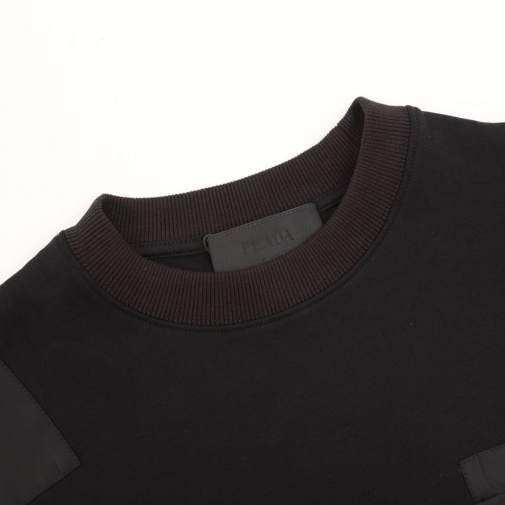 Prada Women's & Men's Black Nylon Pocket Triangle Logo Crewneck Sweatshirt
