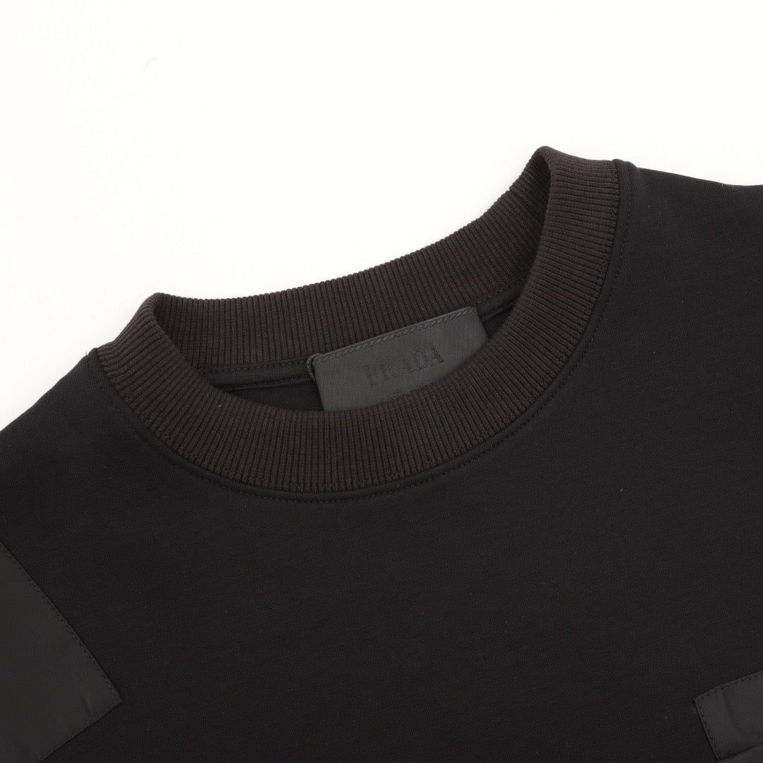 Prada Women's & Men's Black Nylon Pocket Triangle Logo Crewneck Sweatshirt