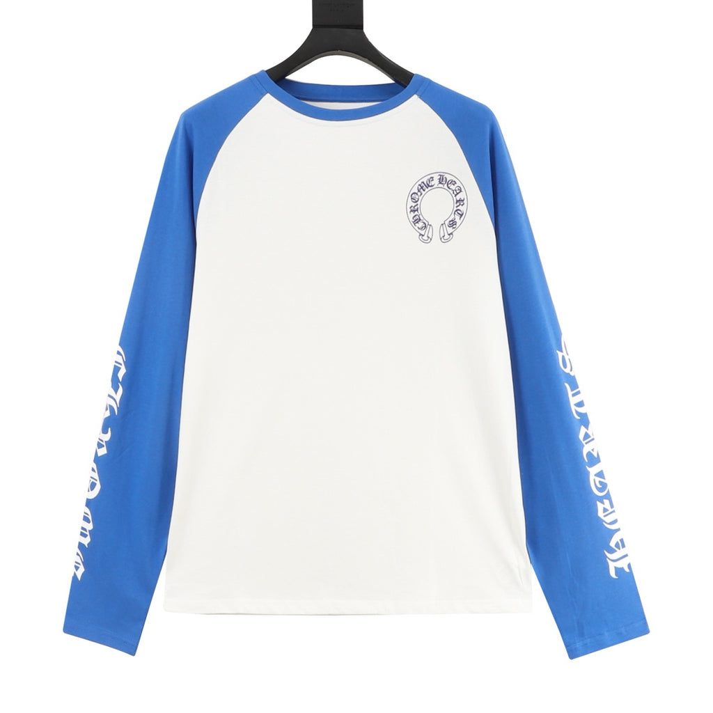 Chrome Hearts 25FW Black Label Raglan Baseball Long Sleeve T-Shirt | White Blue Gothic Print