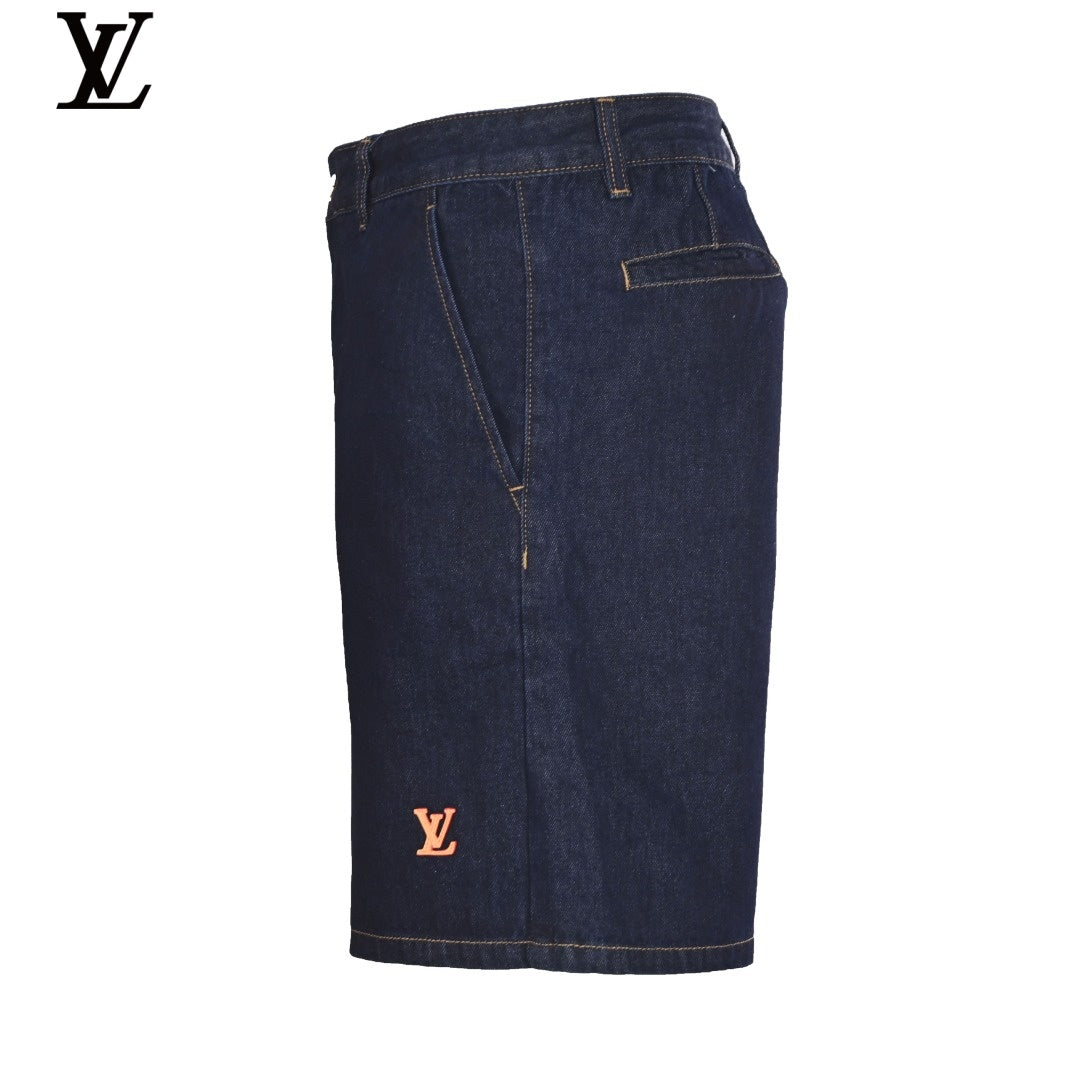 Louis Vuitton Dark Denim Embroidered Logo Shorts