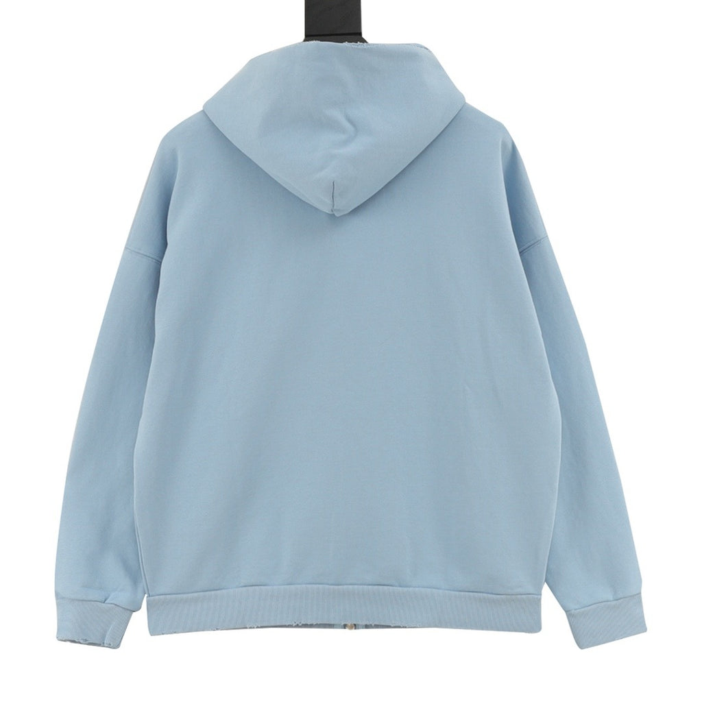 Balenciaga Women's Men's Light Blue Logo Zip-Up Hoodie