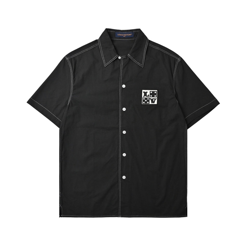Louis Vuitton Stitched Dice Patch Short-Sleeve Shirt in Black