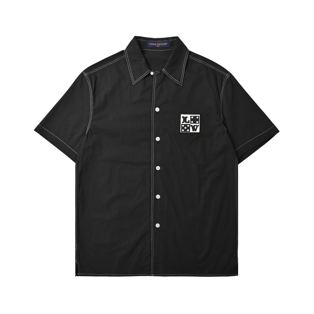 Louis Vuitton Stitched Dice Patch Short-Sleeve Shirt in Black