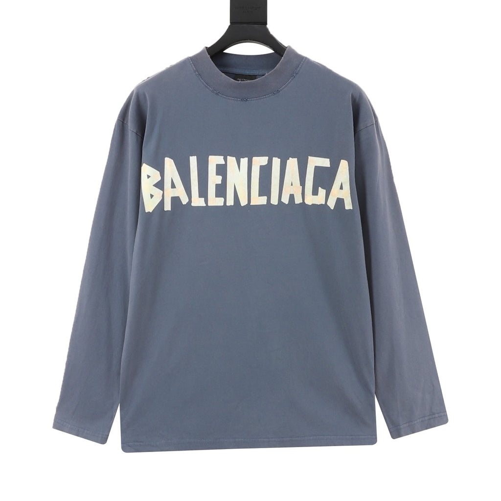 Balenciaga Women's Men's Slate Blue Logo Long-Sleeve T-Shirt