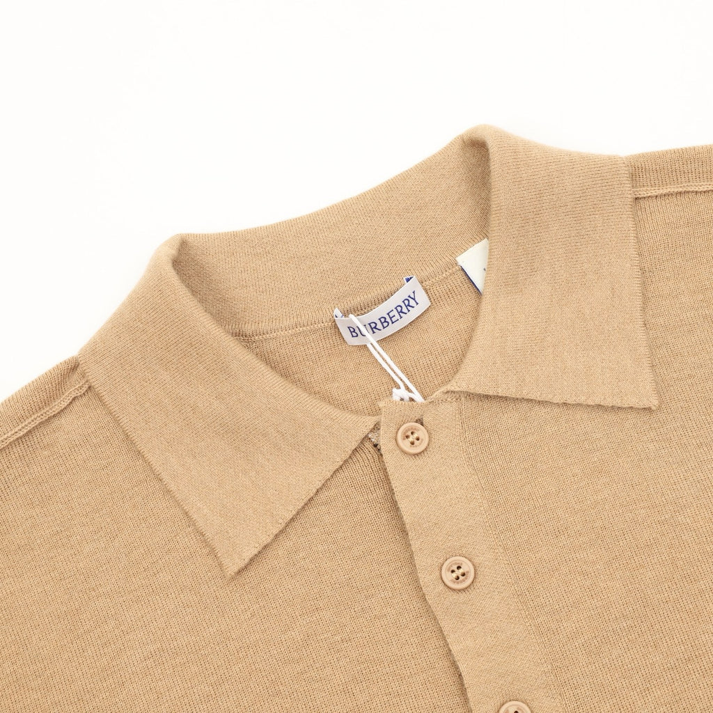 Burberry Five-Color Check Placket Wool Long Sleeve Polo Sweater | Black Relaxed Luxury Knitwear
