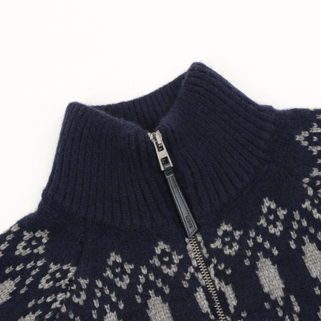 Loewe Fair Isle Jacquard Zip-Up Stand Collar Knit Cardigan
