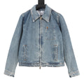 AMI Paris Ami de Cœur Heart Logo Washed Denim Zip Jacket | Light Blue Workwear Casual Outerwear