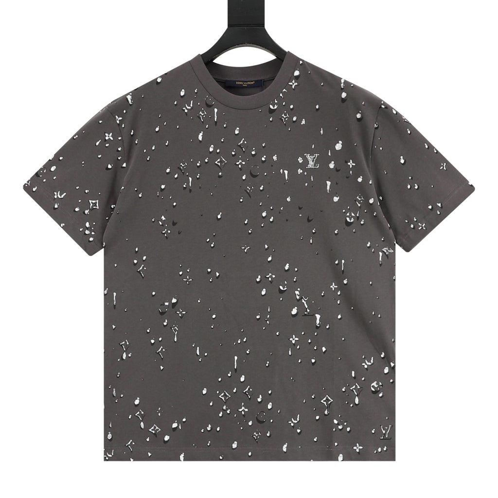 Louis Vuitton Water Drop Monogram Print Short-Sleeve T-Shirt in Grey