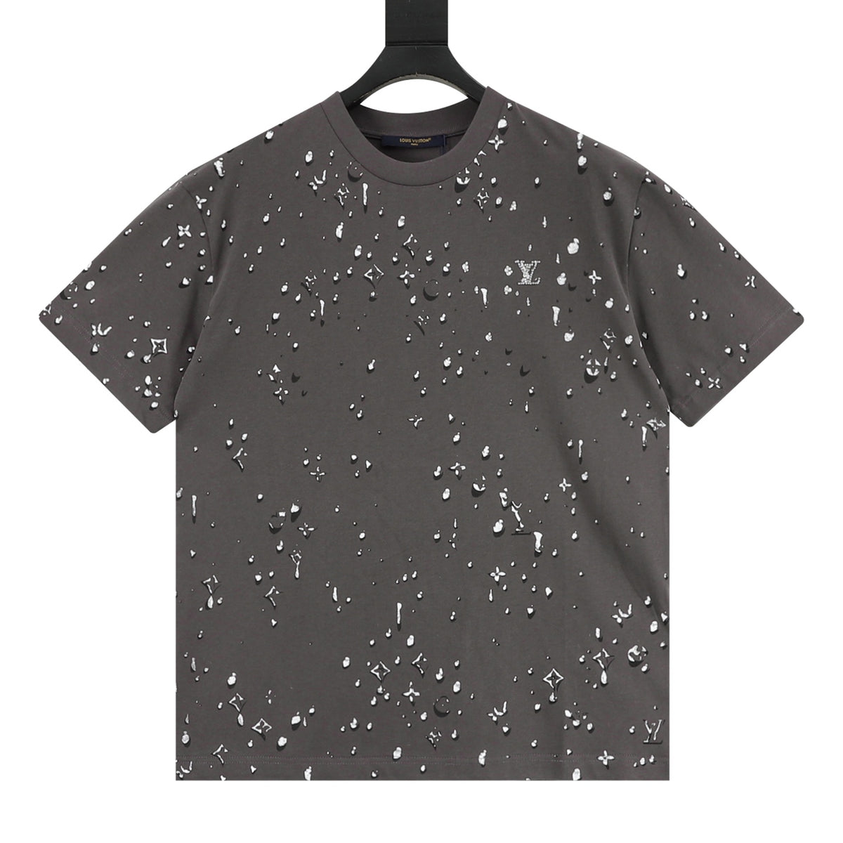 Louis Vuitton Water Drop Monogram Print Short-Sleeve T-Shirt in Grey
