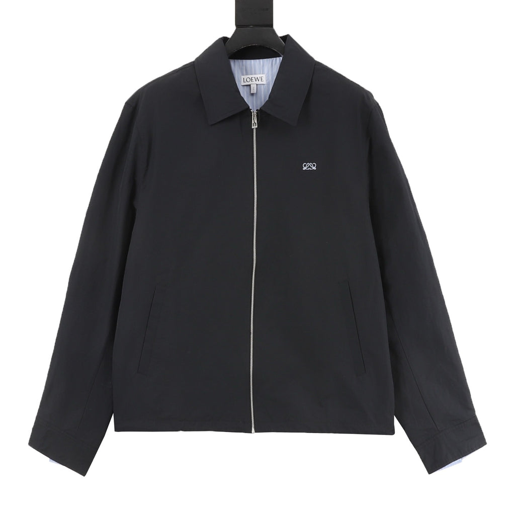 Loewe Anagram Embroidered Zip-Up Jacket with Striped Lining