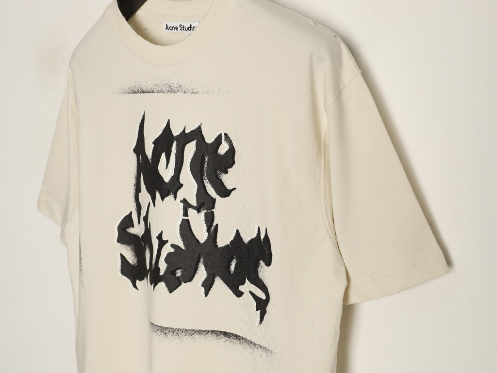 Acne Studios Gothic Logo Spray Print Short-Sleeve T-Shirt in Cream