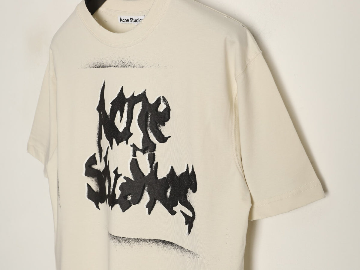 Acne Studios Gothic Logo Spray Print Short-Sleeve T-Shirt in Cream