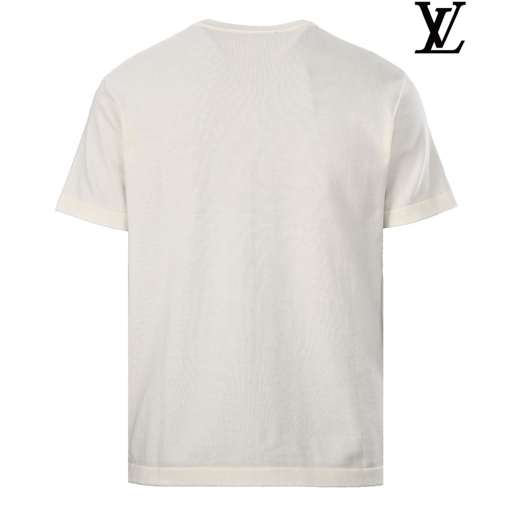 Louis Vuitton Men's Off-White Leather Logo Knit T-Shirt
