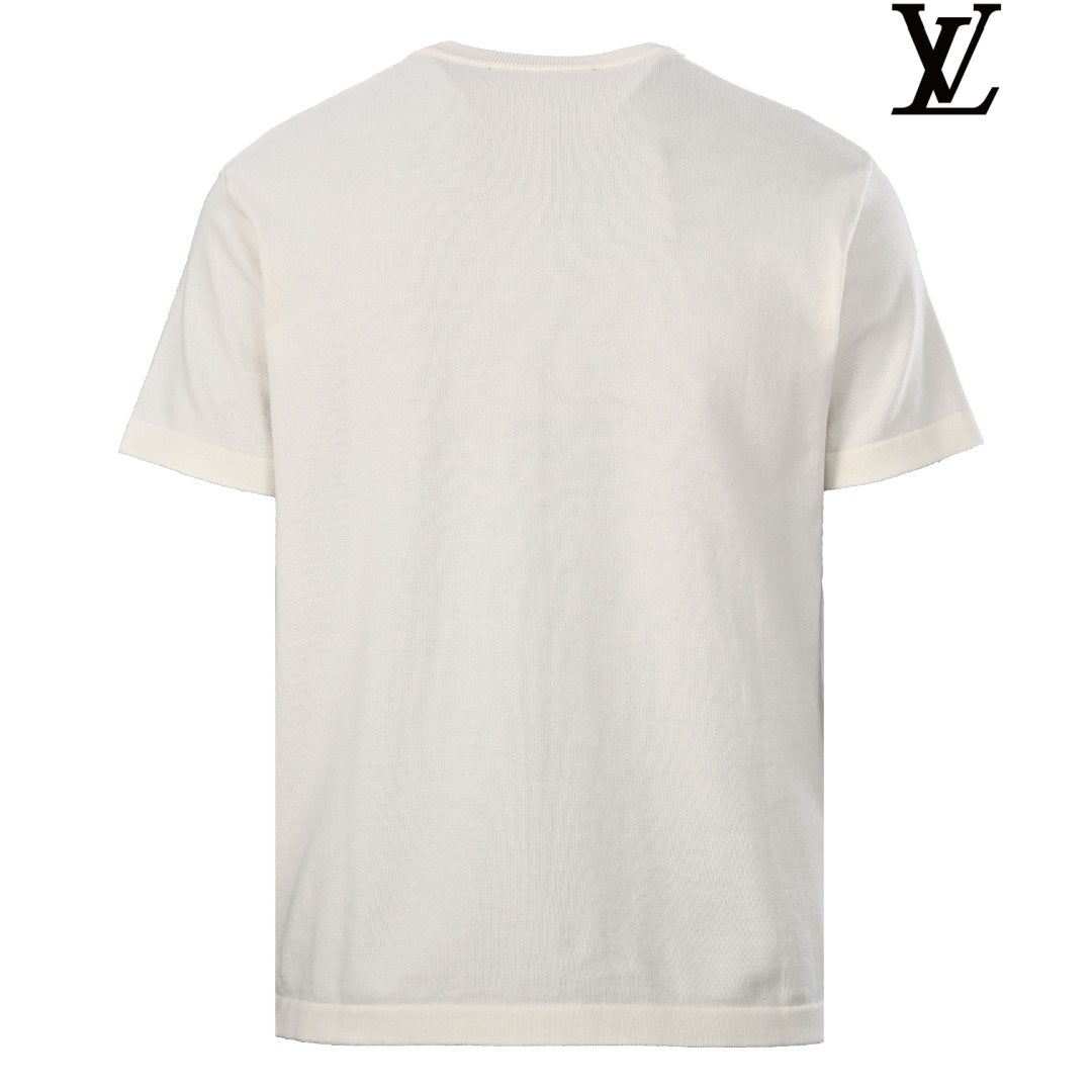 Louis Vuitton Men's Off-White Leather Logo Knit T-Shirt