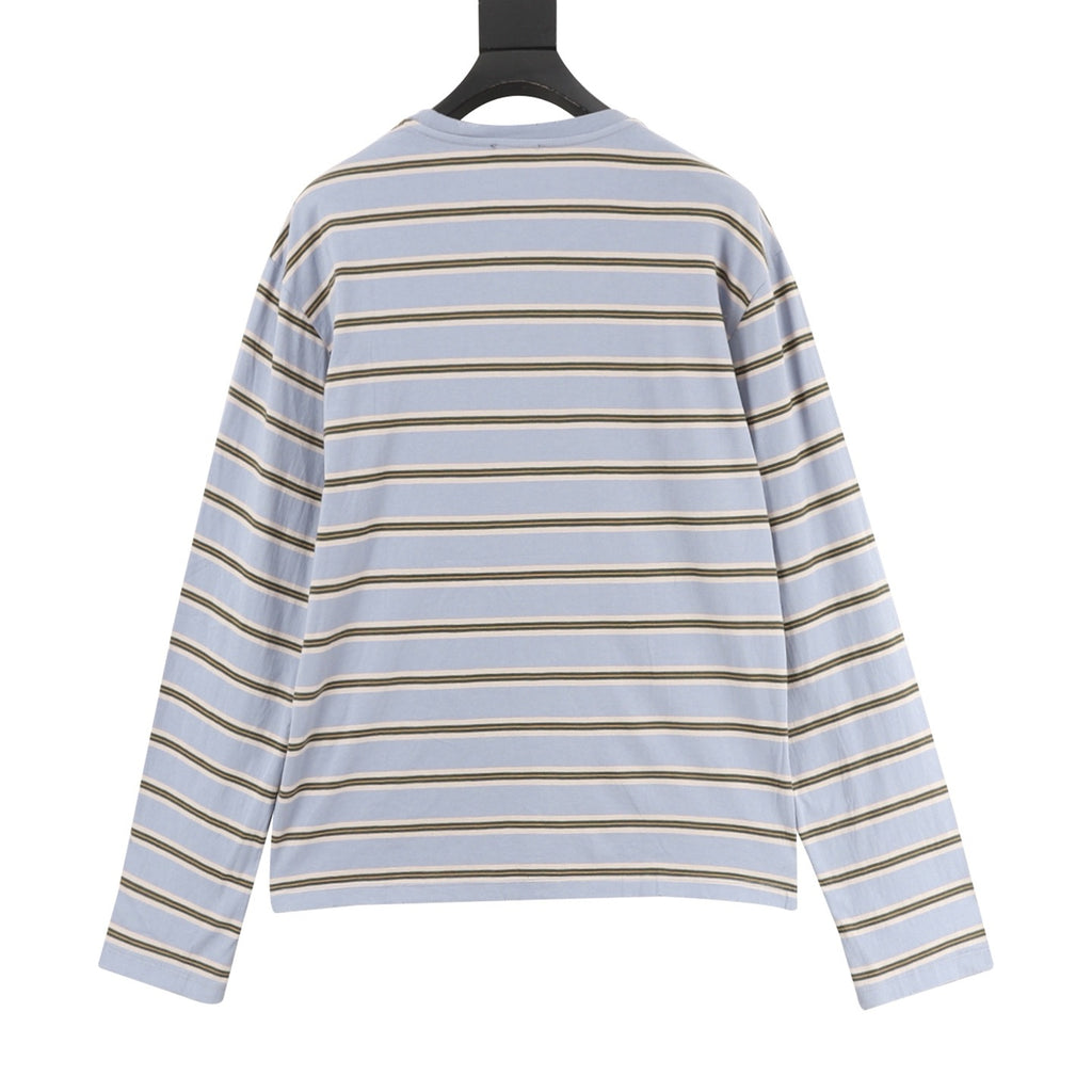 Prada Striped Long-Sleeve T-Shirt — PRD Letter Embroidery