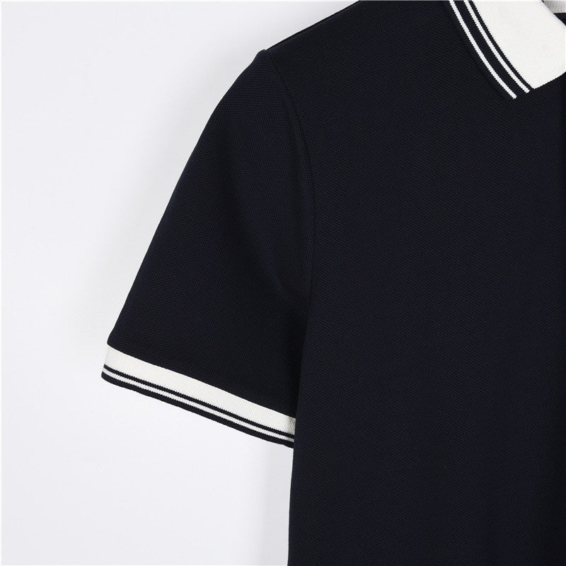Gucci Interlocking G Patch Striped-Collar Polo Shirt in Navy