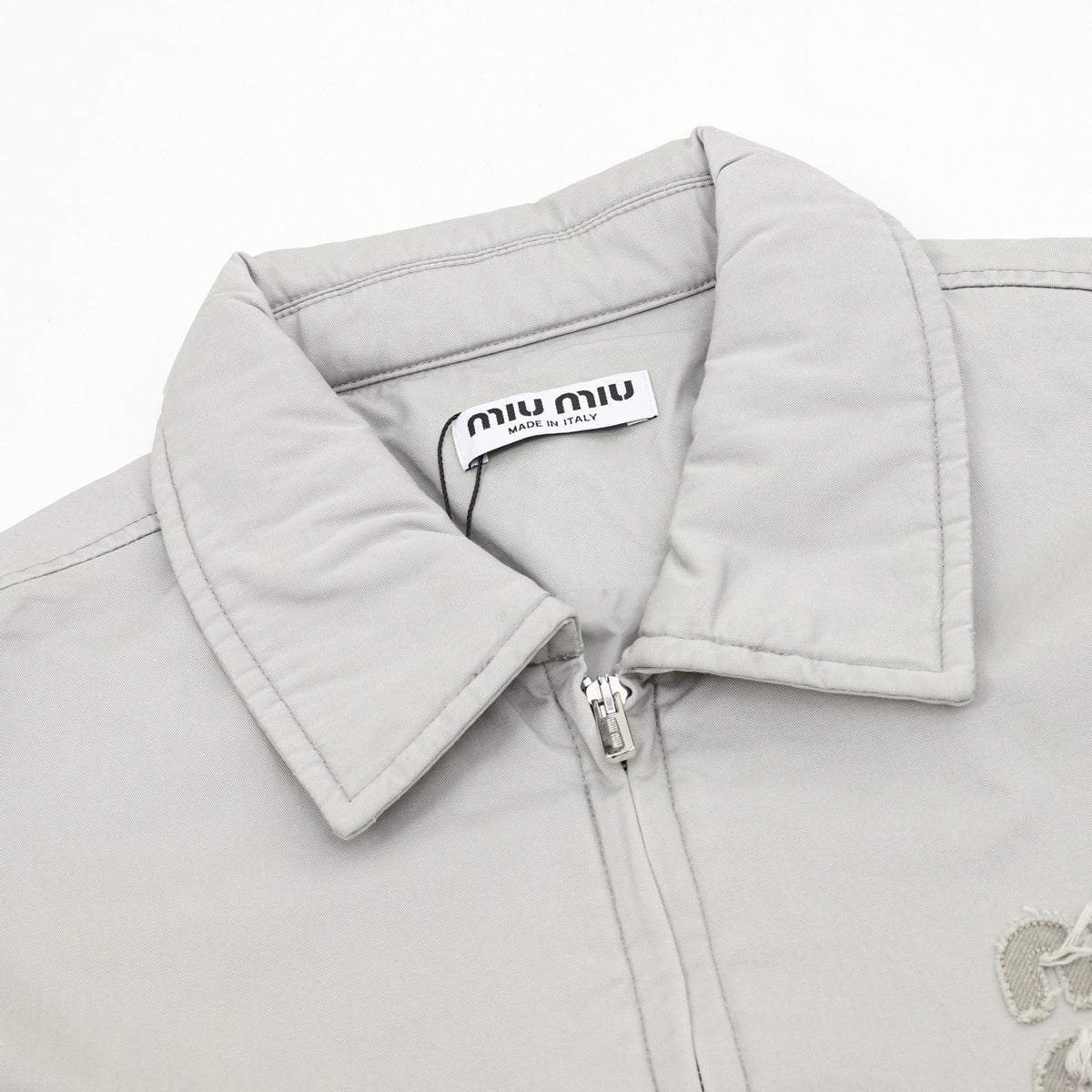 Miu Miu Light Grey Embroidered Logo Bomber Jacket | Women's & Men's Styling