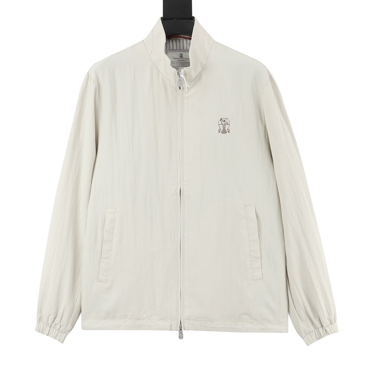 Brunello Cucinelli Logo Embroidery Stand Collar Zip Jacket Off White