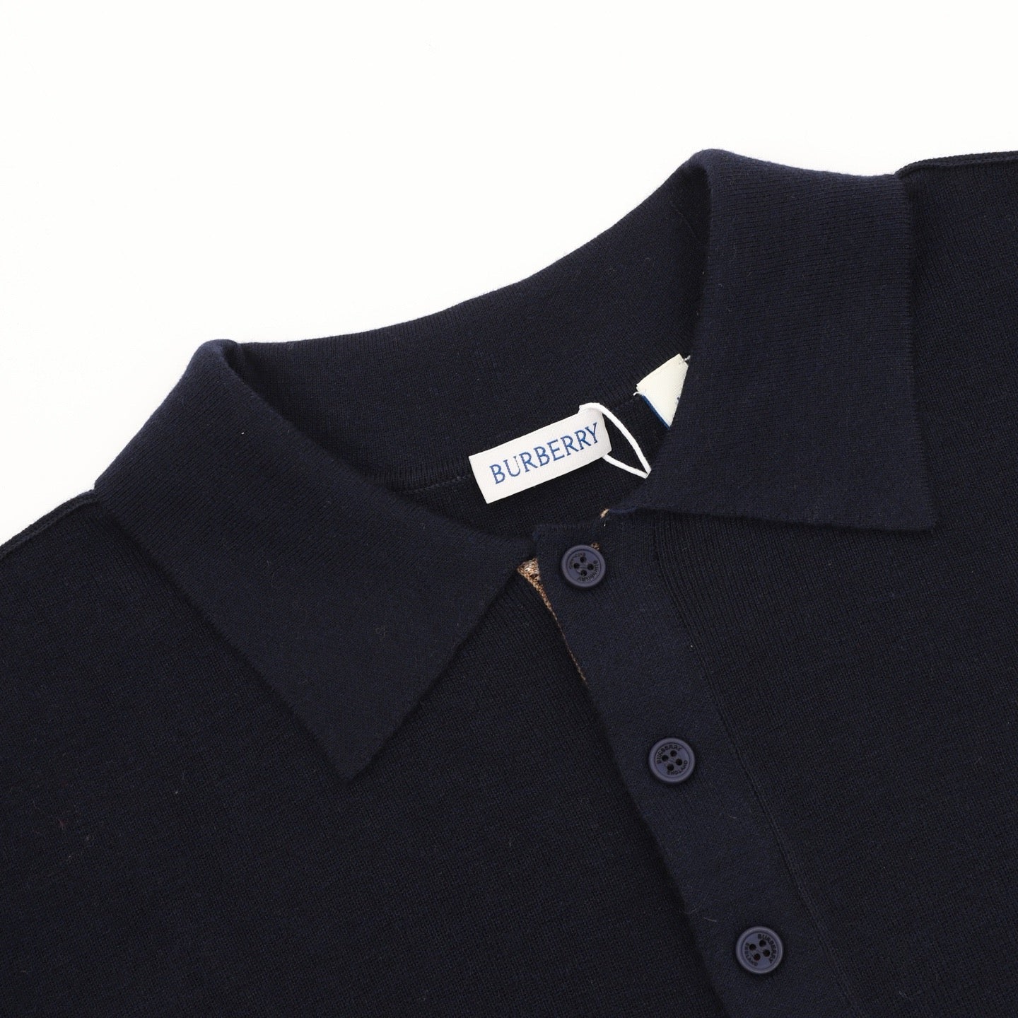 Burberry Five-Color Check Placket Wool Long Sleeve Polo Sweater | Black Relaxed Luxury Knitwear