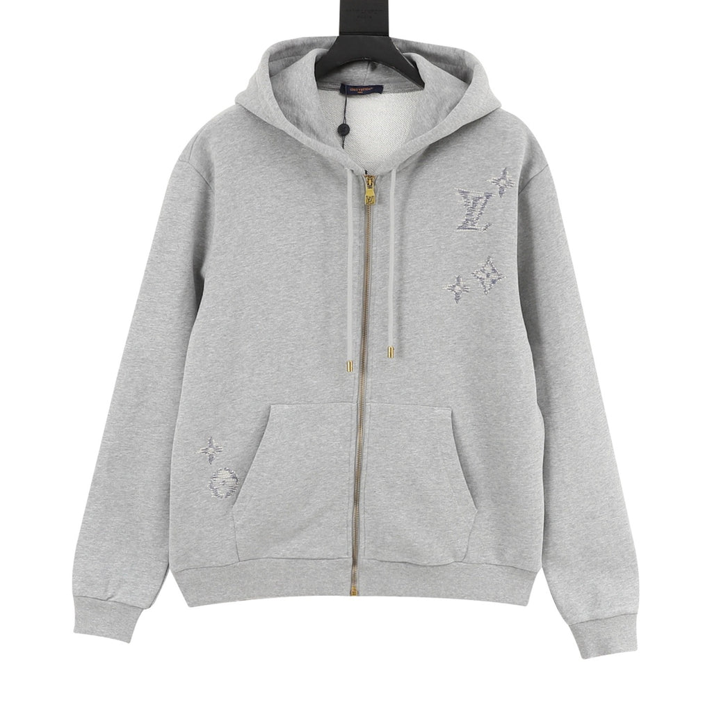 Louis Vuitton Sketch Embroidery Zip-Up Hoodie — Grey Marl