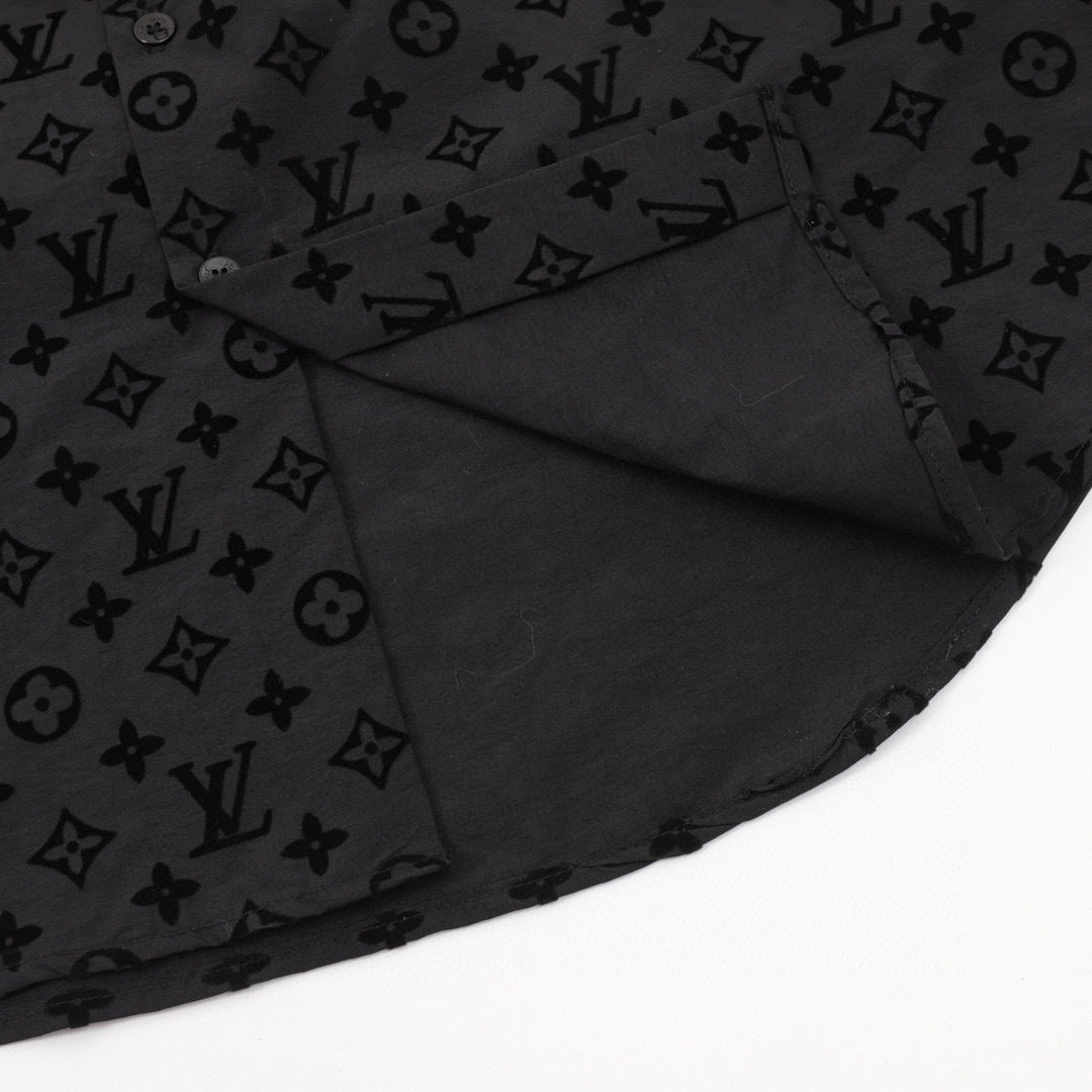 Louis Vuitton LV Monogram All-Over Flocked Long-Sleeve Shirt