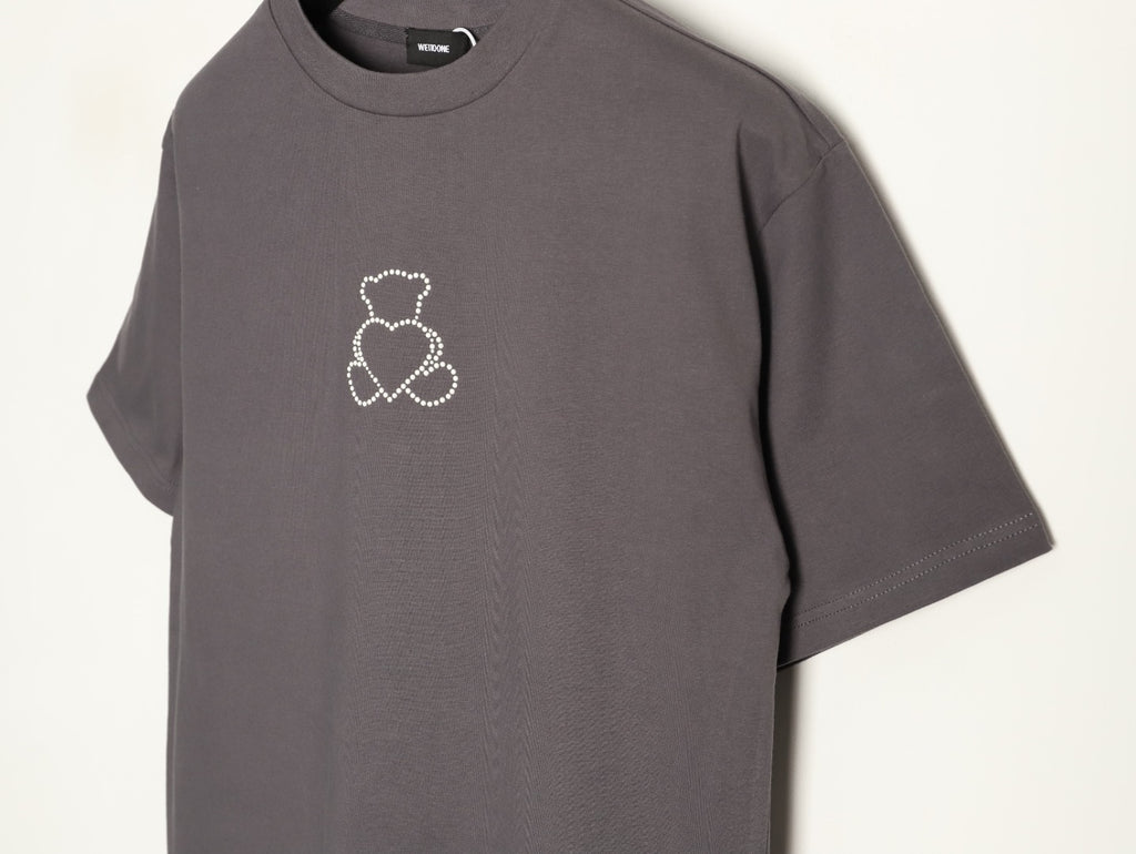 We11done Men's Grey Rhinestone Bear & Heart T-Shirt