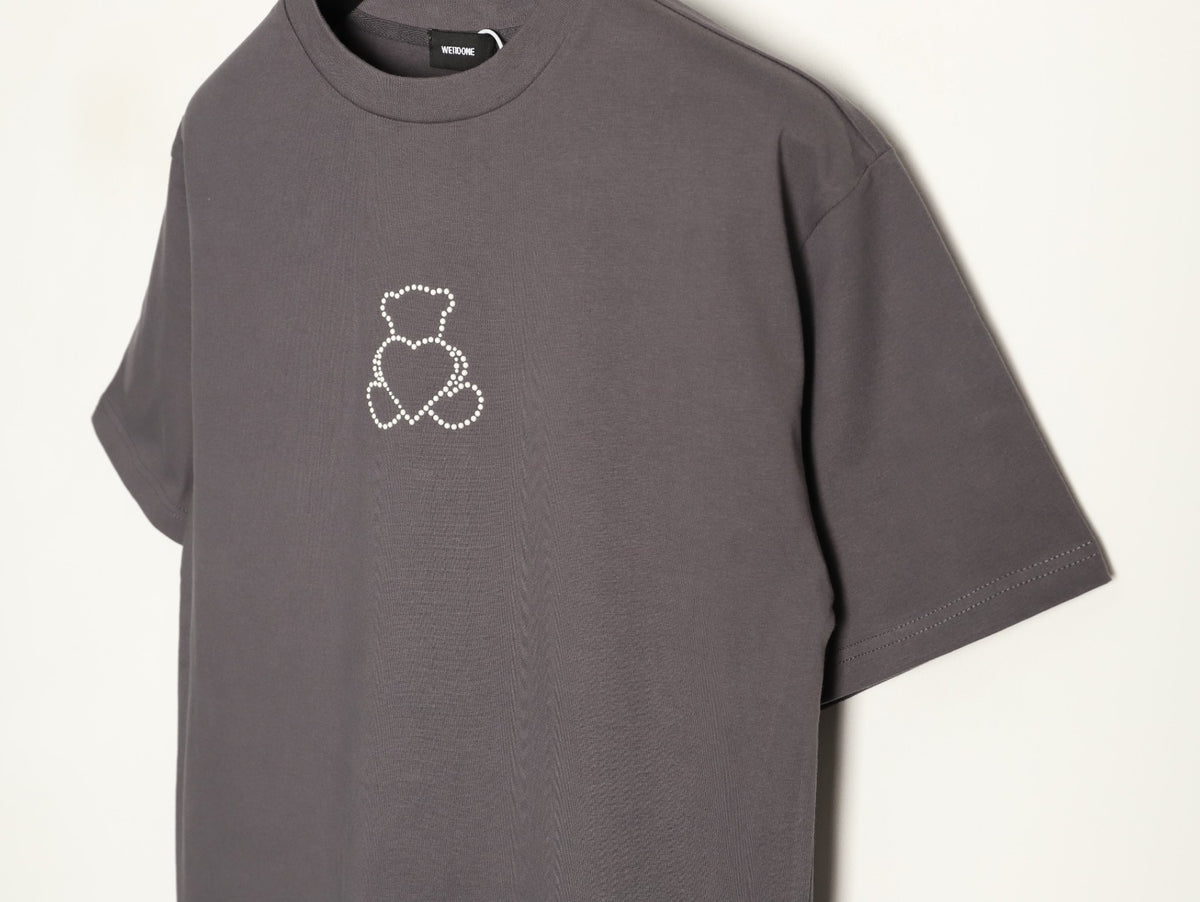 We11done Men's Grey Rhinestone Bear & Heart T-Shirt