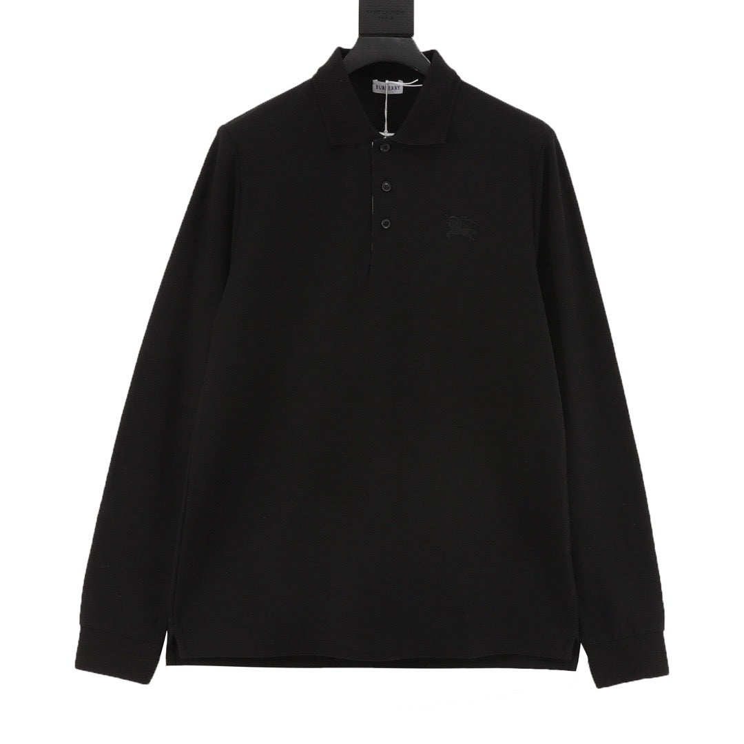 Burberry Equestrian Knight Embroidered Long-Sleeve Polo Shirt | Black Tone-on-Tone Luxury