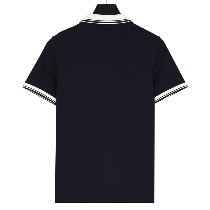 Gucci Interlocking G Patch Striped-Collar Polo Shirt in Navy
