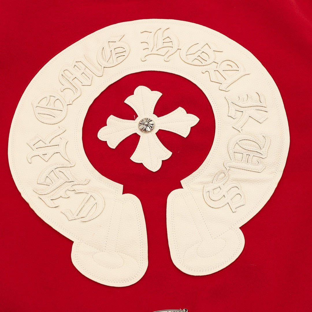 CH Patchwork Baseball Jacket with Cross Appliqué