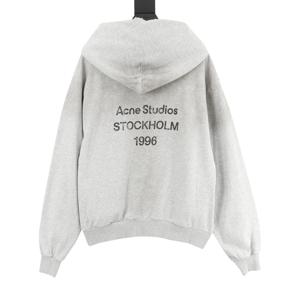 Acne Studios Six-Color Spray Paint Distressed Back Letter Hoodie | Light Grey Oversized Luxury Sweatshirt