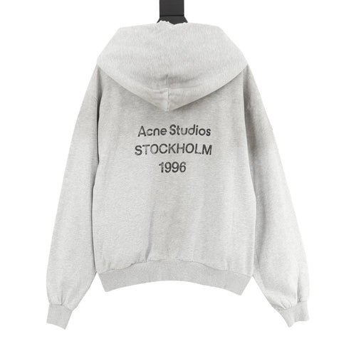 Acne Studios Six-Color Spray Paint Distressed Back Letter Hoodie | Light Grey Oversized Luxury Sweatshirt