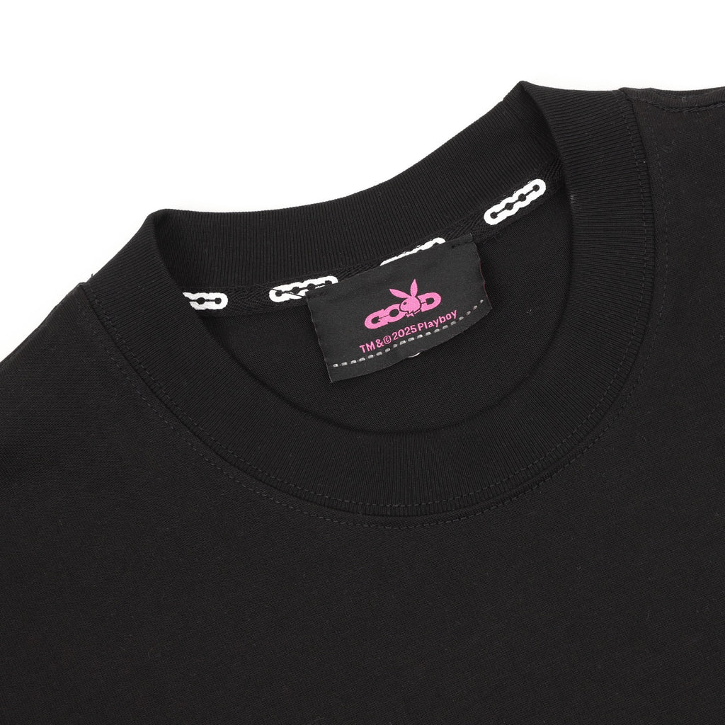 Goodboy "The Playboy Hotel & Casino" Green Script Print Short-Sleeve T-Shirt in Black