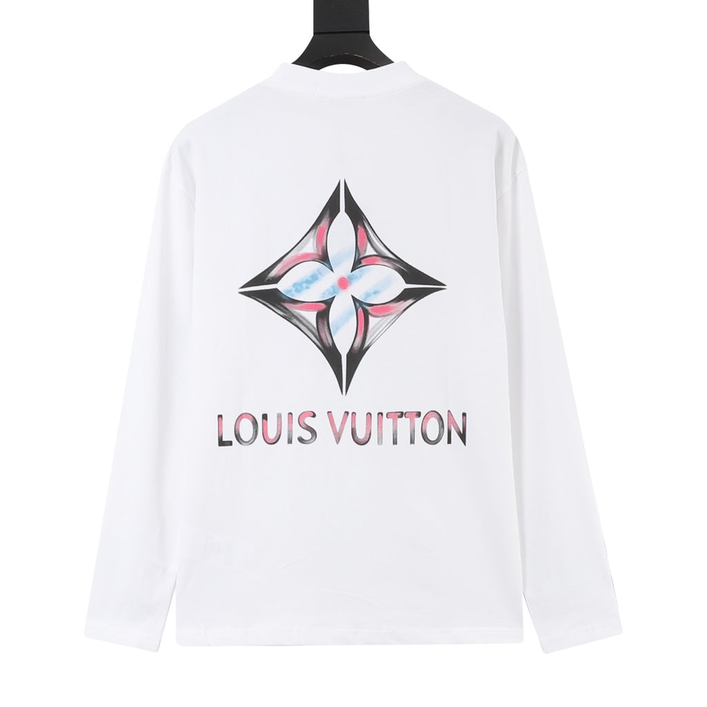 Louis Vuitton Women's Men's White Diamond Floral Print Long-Sleeve T-Shirt