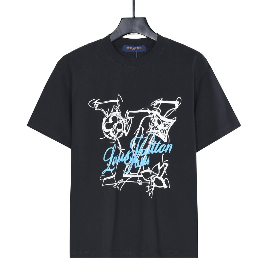 Louis Vuitton Graffiti LV Logo Print Short-Sleeve T-Shirt in Black