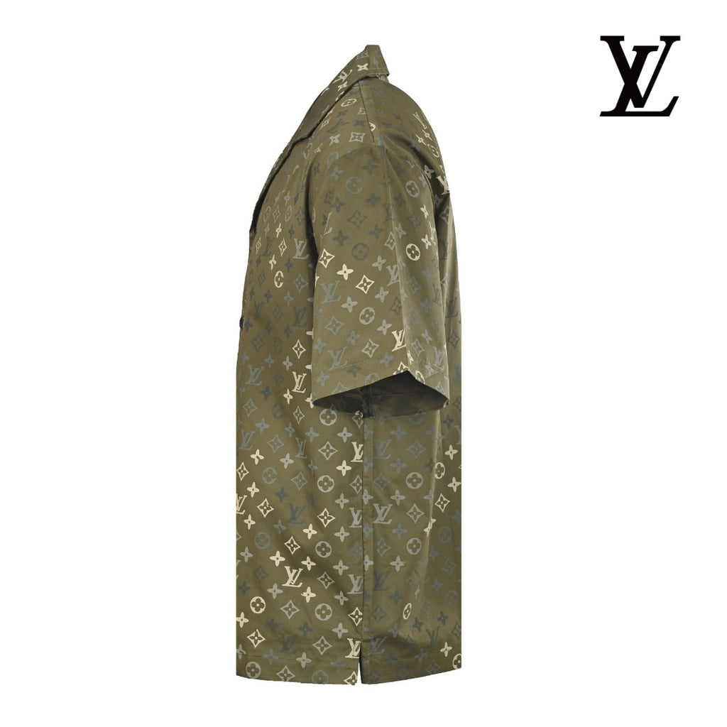 Louis Vuitton Men's Olive Green Monogram Camp Collar Shirt