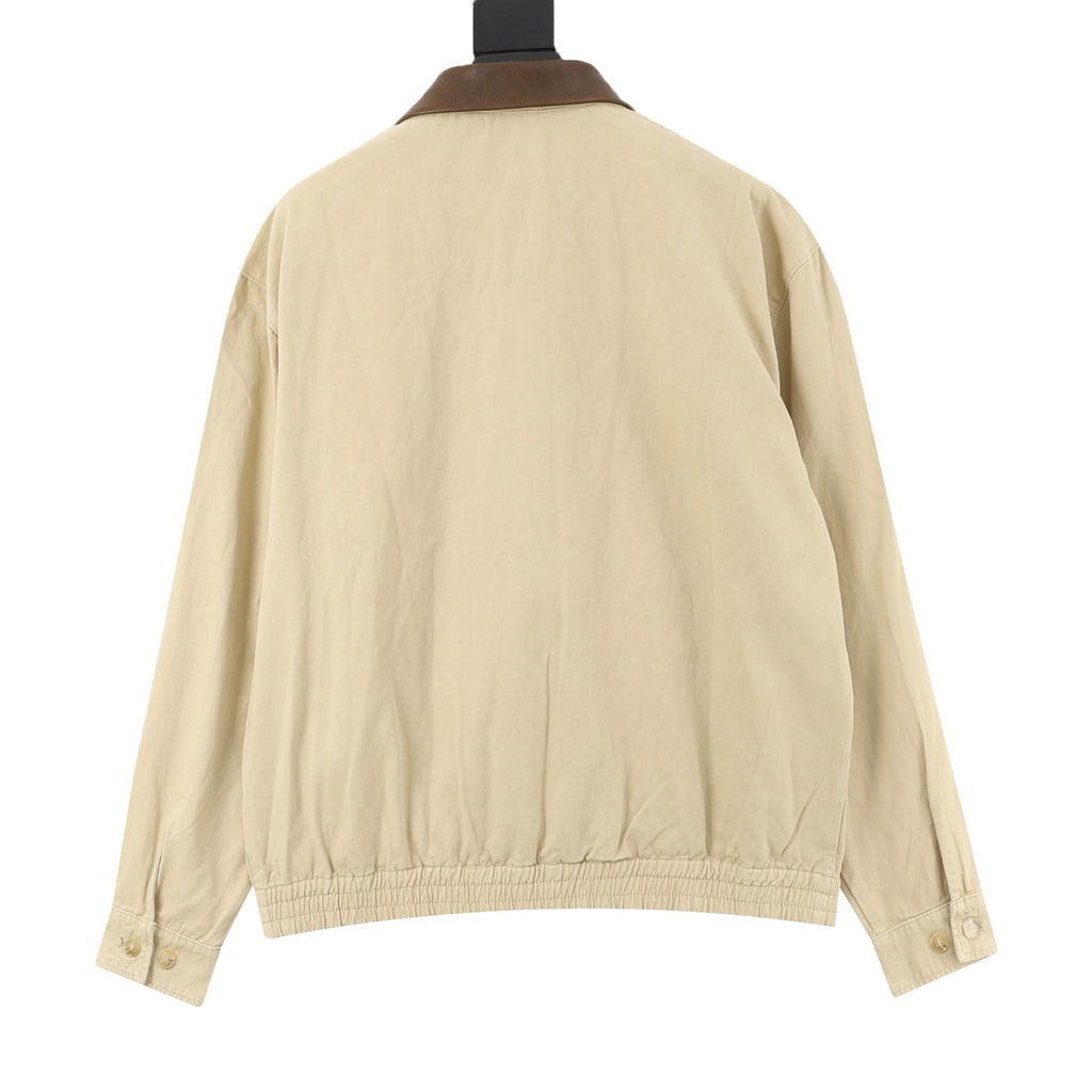 Prada Women's & Men's Beige Leather-Collar Crest Logo Harrington Jacket